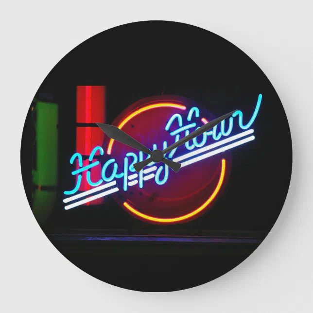 NEON HAPPY HOUR HOME BAR WALL CLOCK Zazzle