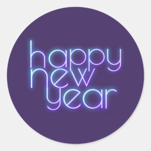 Neon Happy New Year Classic Round Sticker