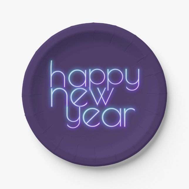 Neon Happy New Year Paper Plates (Front)