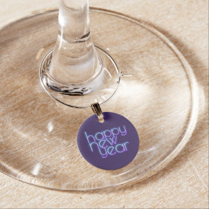 Neon Happy New Year Wine Charm