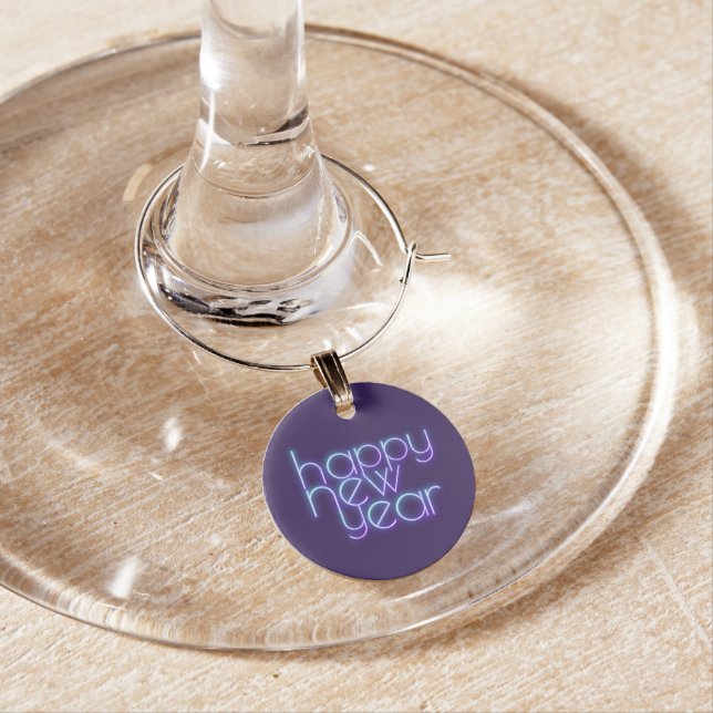 Neon Happy New Year Wine Charm (In Situ)