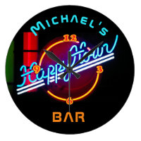 Neon Happyhour Home Bar Decor Personalized Mancave Large Clock
