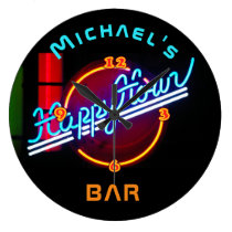 Neon Happyhour Home Bar Decor Personalized Mancave Large Clock Neon Happyhour Home Bar Decor Personalized Mancave Large Clock