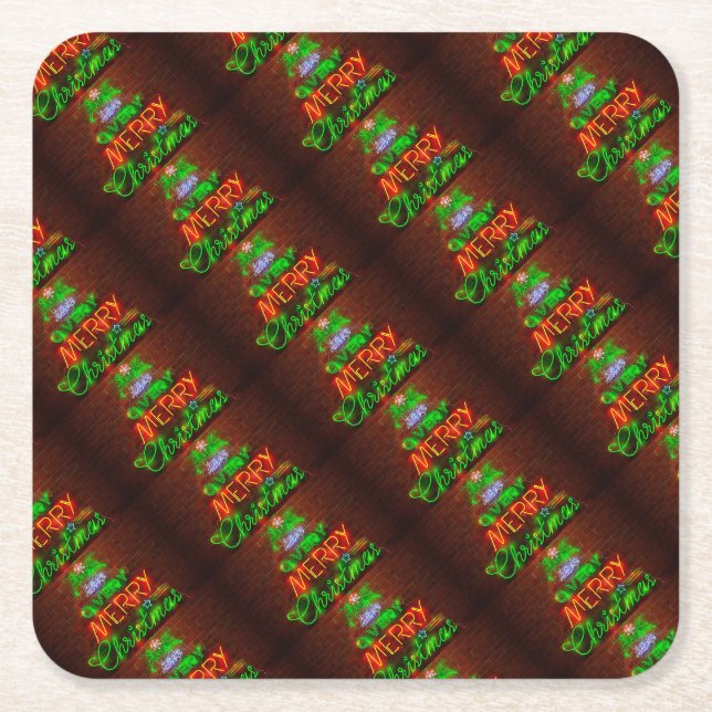 Neon Have A Very Merry Christmas Square Paper Coaster (Front)