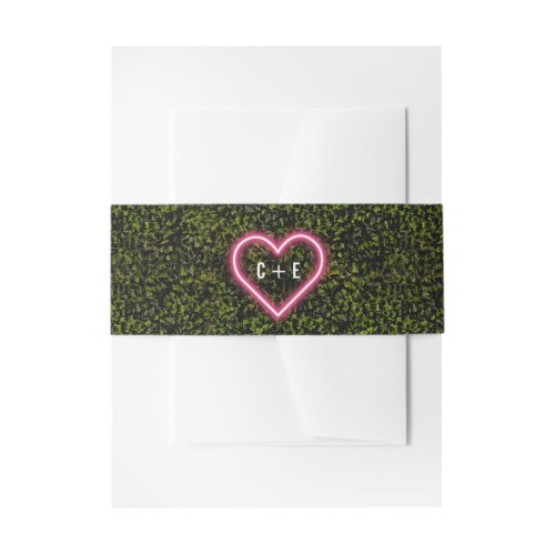 Neon Heart Boxwood Monogram Wedding Invitation Belly Band