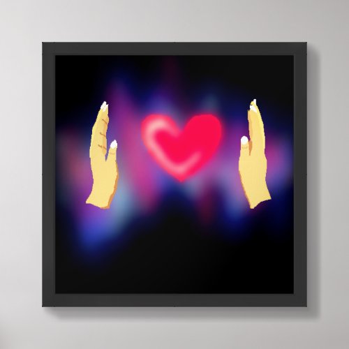neon heart  framed art