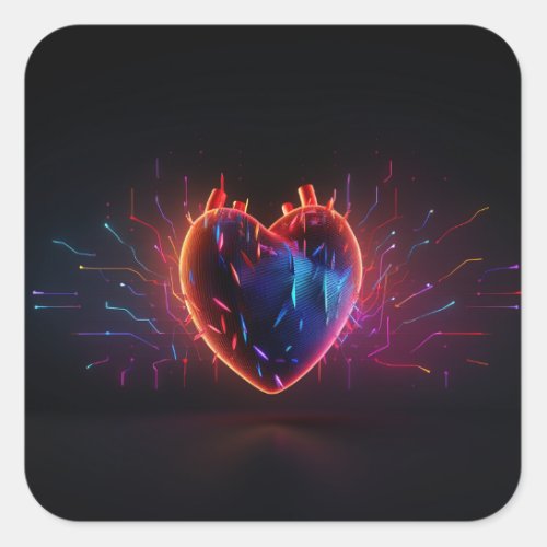 Neon Heart Pulse Square Sticker