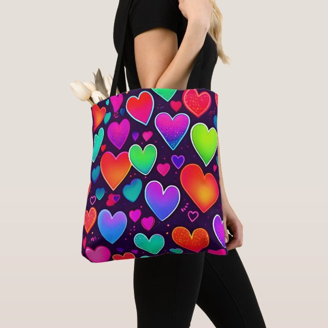 Neon Heart Symphony Tote Bag (Close Up)