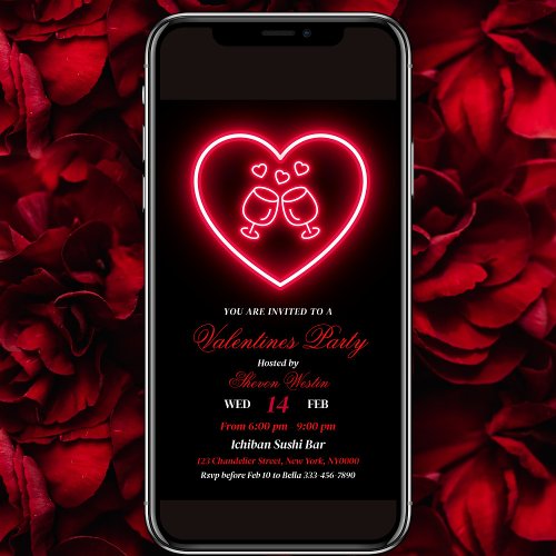 Neon Heart Valentine Party Invitation