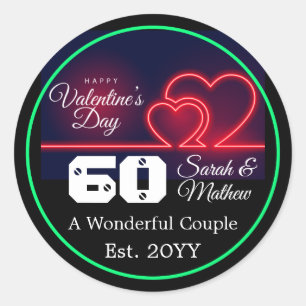 Neon Hearts 60th Wedding Anniversary-47954 Classic Round Sticker