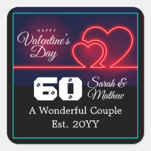 Neon Hearts 60th Wedding Anniversary-47954 Square Sticker