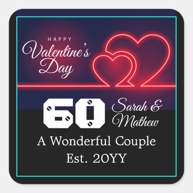 Neon Hearts 60th Wedding Anniversary-47954 Square Sticker (Front)