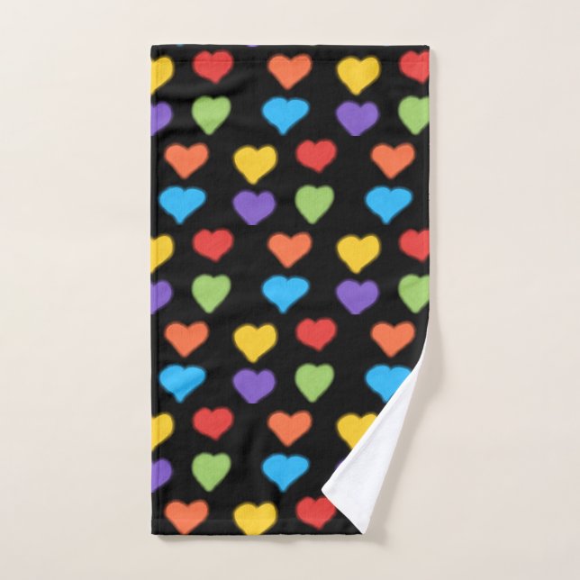 Neon Hearts Hand Towel (Rainbow & Black) (Hand Towel)