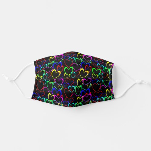 Neon Hearts on Black Adult Cloth Face Mask