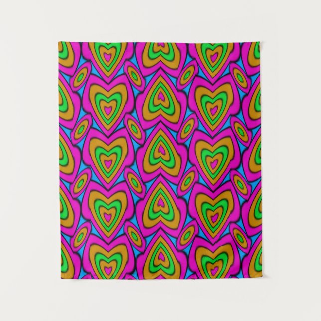 Neon Hearts Pattern | Abstract Wall Tapestry (Front)
