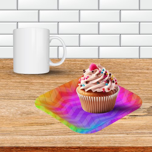 Neon Herringbone Trippy Hippie Rainbow Paper Plates