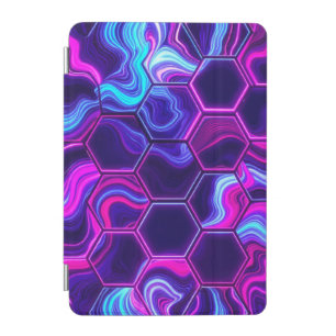 Neon Hexagon Pink Purple Marble Abstract Pattern iPad Mini Cover