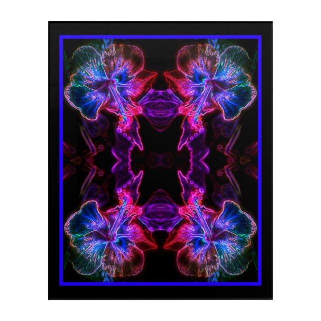 Neon Hibiscus Abstract Flower Art Acrylic Print (Front)