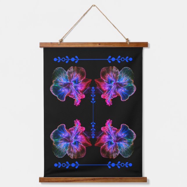Neon Hibiscus Abstract Flower Art  Hanging Tapestry (Front)