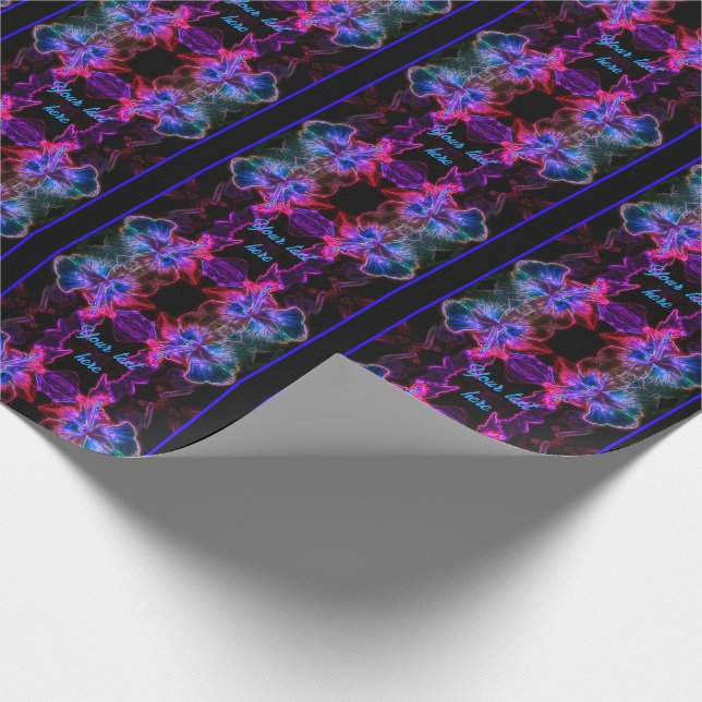 Neon Hibiscus Abstract Flower Art Personalized Wrapping Paper (Corner)
