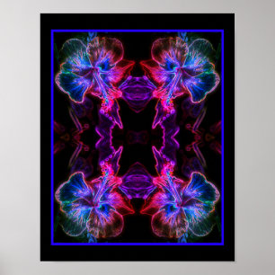 Neon Hibiscus Abstract Flower Art Poster