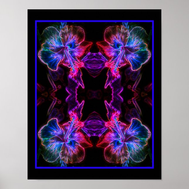 Neon Hibiscus Abstract Flower Art  Poster (Front)