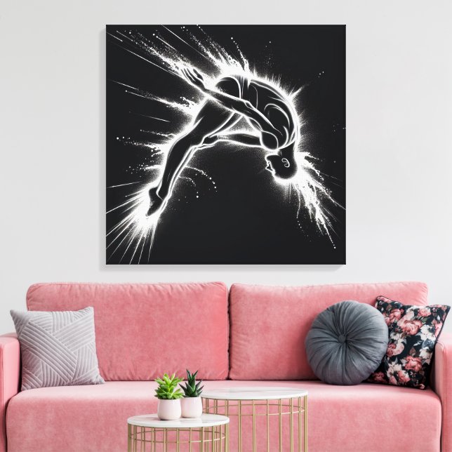 Neon High Diver On Black Canvas Print (Insitu(LivingRoom))