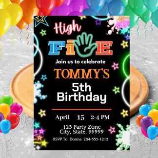 Neon High Five Birthday Boy Invitations 