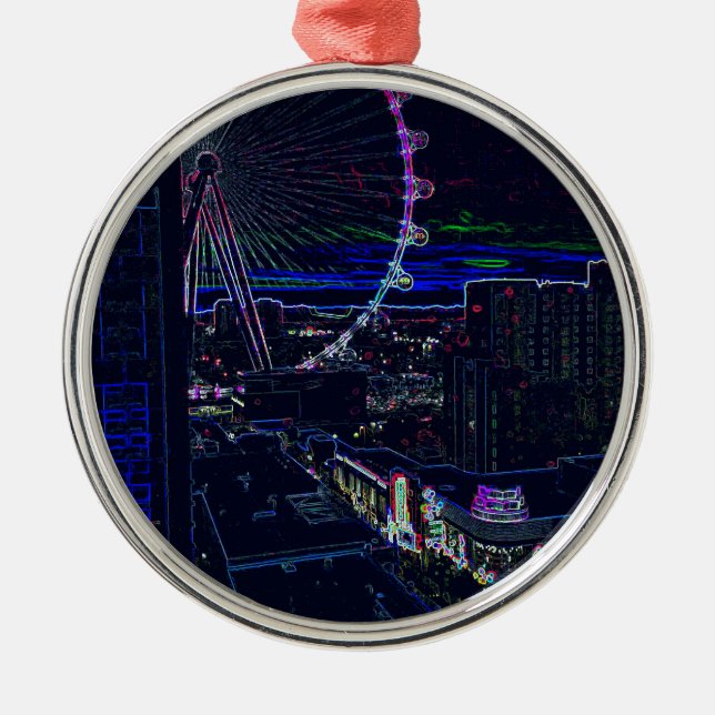 Neon High Roller Ferris Wheel Abstract Vegas Metal Ornament (Front)