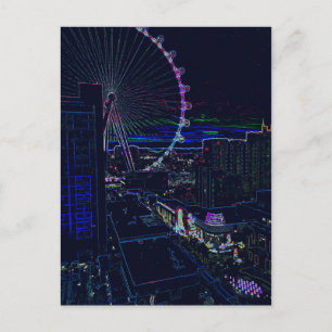 Neon High Roller Ferris Wheel Abstract Vegas Postcard