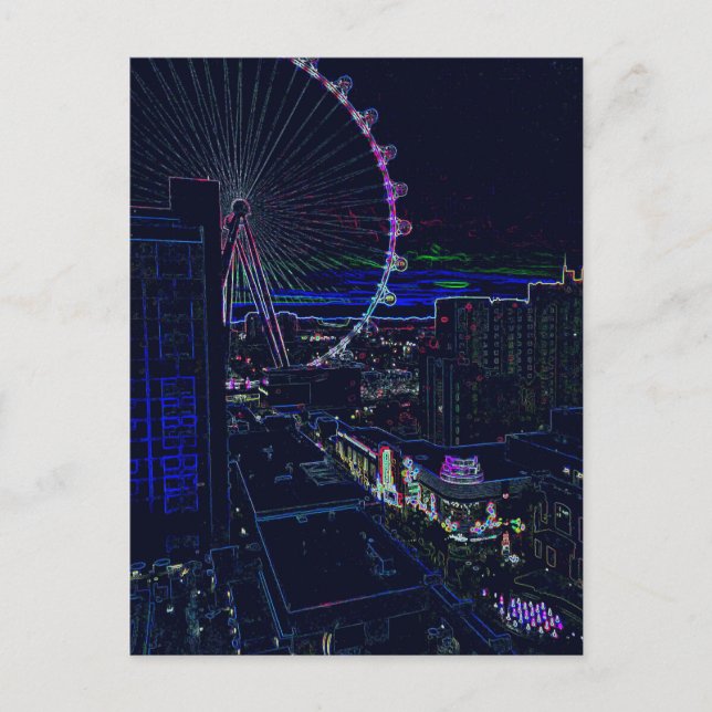 Neon High Roller Ferris Wheel Abstract Vegas Postcard (Front)