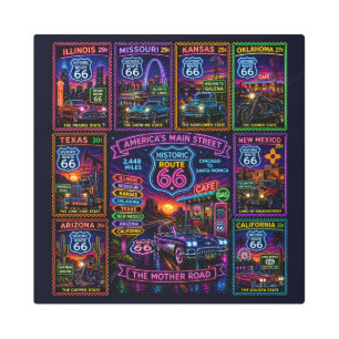 Neon Highway Vehicle Stamp Gallery Metal Print