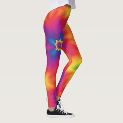 Neon Hippie Flower Power in Rainbow Hues Leggings