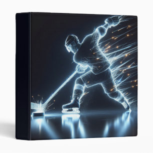 Neon Hockey Player On Ice 3 Ring Binder
