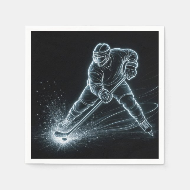 Neon Hockey Player On Ice Napkins (Front)