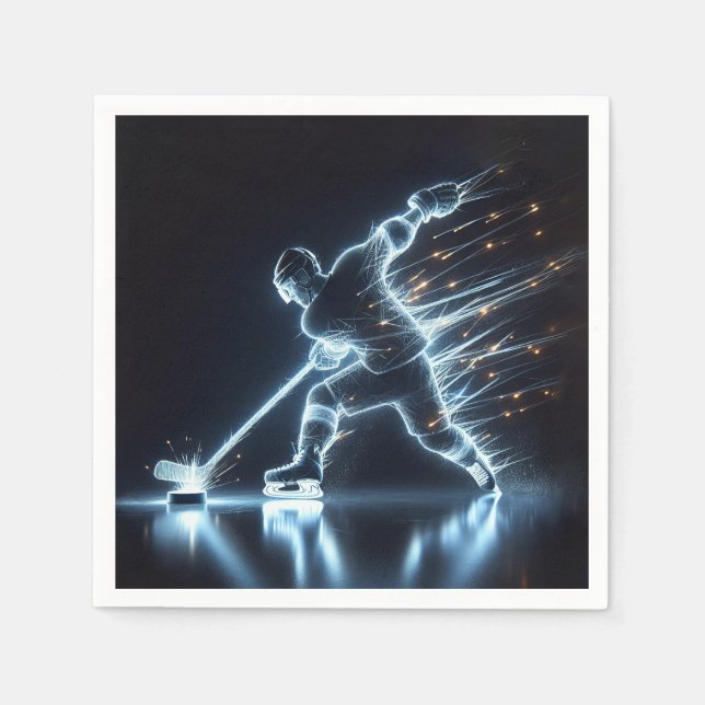 Neon Hockey Player On Ice Napkins (Front)