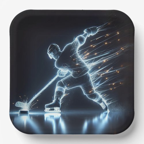 Neon Hockey Player On Ice Paper Plates