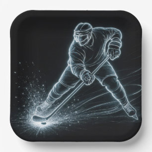 Neon Hockey Player On Ice Paper Plates