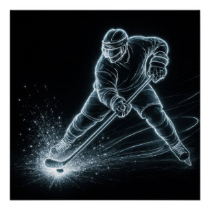 Neon Hockey Player On Ice Poster