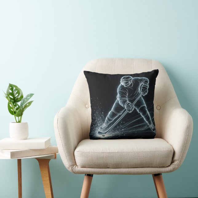 Neon Hockey Player On Ice Throw Pillow (Chair)