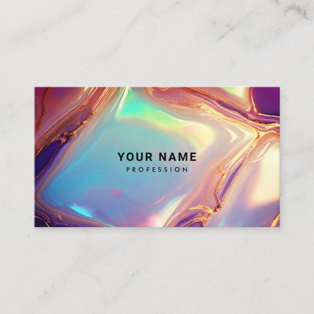 Neon Holographic Textures Modern Business Card (Front)