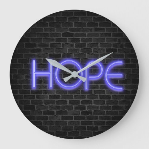 Neon Hope Text on brick Large Clock