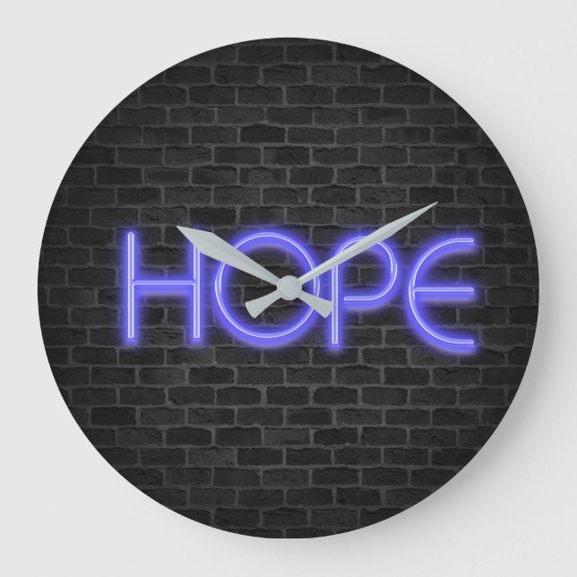 Neon Hope Text on brick Large Clock (Front)
