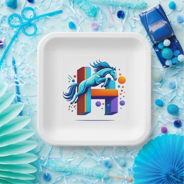 Neon Horse Jump Over H Letter Paper Plates (Party)