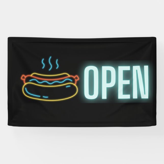 Neon Hot Dog Open Indoor Vinyl Banner (Horizontal)
