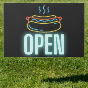 Neon Hot Dog Open Outdoor Yard Sign