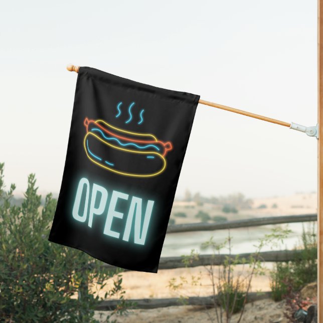 Neon Hot Dog Open Sign Outdoor Flag (Insitu (Back))