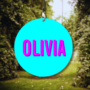 Neon Hot Pink 3D Modern Name Trendy Cool Blue Wind Chime