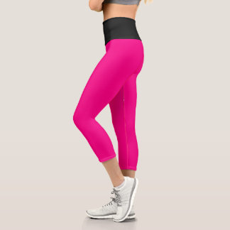 Neon Hot Pink Black High Waisted Yoga Capris