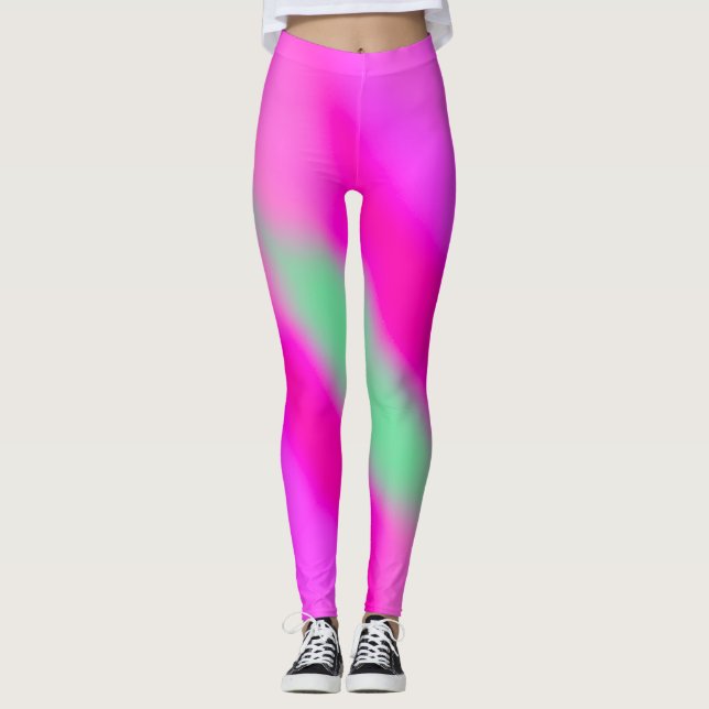 Neon Hot Pink Bubblegum Jade Green Leggings (Front)
